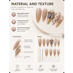 Nude‑Gold Gradient Iridescent Butterfly Press‑On Nails, Luxury Gold French Plaid Almond False Nails